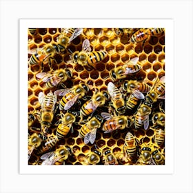 Bees On Honeycomb 5 Art Print