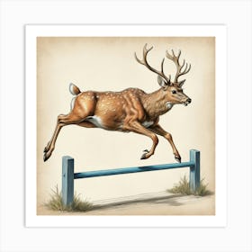 Deer Jumping Over Hurdles 1 Art Print