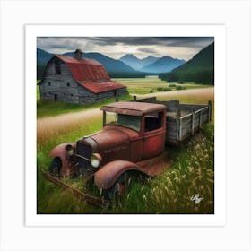 Antique Truck In The Grass Copy Art Print