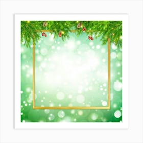 Christmas Frame On Green Background 2 Art Print