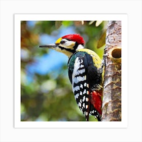 Colorful Pielated Woodpecker On A Tree Art Print