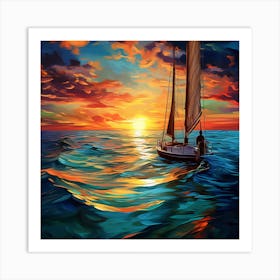 Sailboat At Sunset 18 Art Print