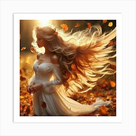 Beautiful Woman In Autumn Leaves Art Print