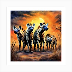 Hyenas At Sunset Art Print