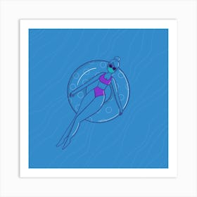 Swimming Girl with Rubber Ring and Mask Art Print