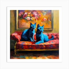 Pair of Blue cats 1 Art Print