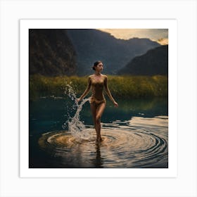 Golden Girl In Water Art Print