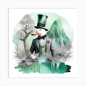 Duck In Top Hat Watercolor Splash Dripping 5 Art Print