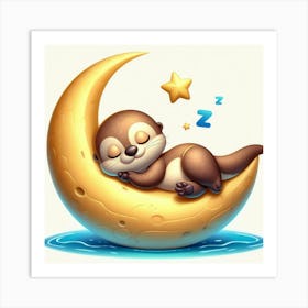 Otter Sleeping On The Moon 3 Art Print