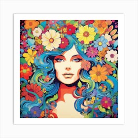 Maraclemente Hippie Woman Cartoonish Vibrant Colors Surrounded 2 Art Print