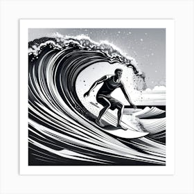 Black And White Surfer 3 Art Print