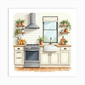 Elegant Kitchen Watercolor, Bright And Cheerful Details 1 Art Print