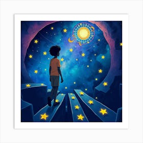 Boy Looking At The Stars Art Print