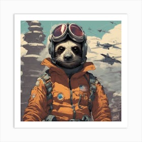 A Badass Anthropomorphic Fighter Pilot Sloth, Extremely Low Angle, Atompunk, 50s Fashion Style, Intr (1) Art Print