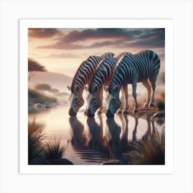 Zebras Drinking Water Art Print