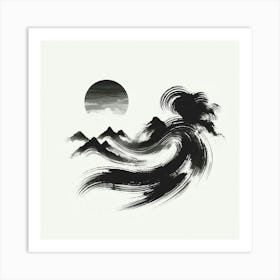 Chinese Ink Painting Asian Wave Art Print