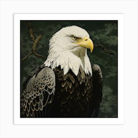 Ohara Koson Inspired Bird Painting Bald Eagle 4 Square Art Print