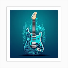 Blue Electric Guitar Art Print