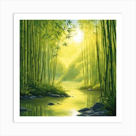 A Stream In A Bamboo Forest At Sun Rise Square Composition 83 Art Print