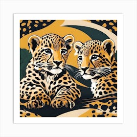 Leopard Cubs, Yellow, Green and Gray Art Print