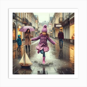 Little Girl Jumping In The Rain 1 Art Print