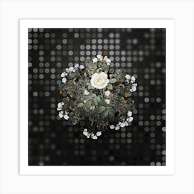 Vintage White Rose Flower Wreath on Dot Bokeh Pattern n.0263 Art Print