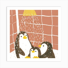 Penguins In The Shower Art Print