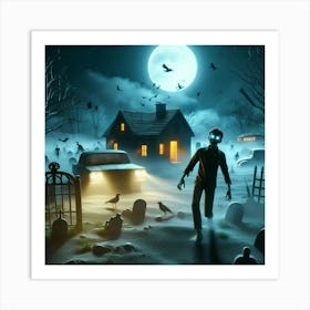 Halloween Night In The Cemetery 1 Art Print