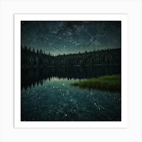 Night Sky Over Lake 3 Art Print