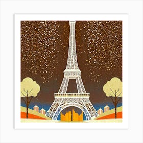 Winter, Paris Eiffel Tower, Midcentury  Art Print