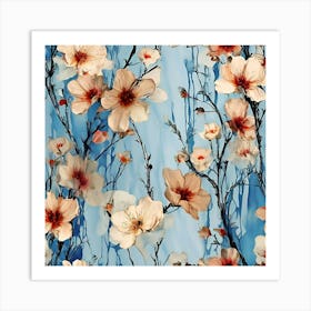 Flowers On A Blue Background 2 Art Print