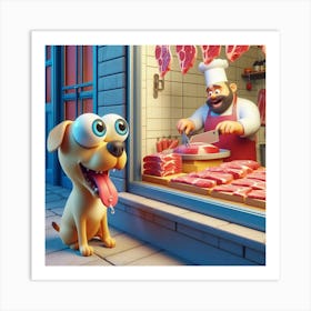 Dog at Butcher Shop 2 Art Print