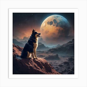 Dog On The Moon Art Print