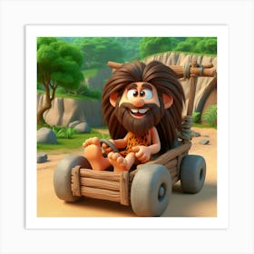 Caveman In A Car 1 Art Print