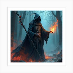 Black Magic Sorcerer In A Watercolor Realm Of Vibrant Darkness 1 Art Print