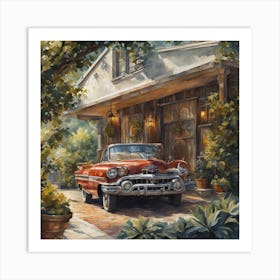 Old Car In Front Of House Art Print