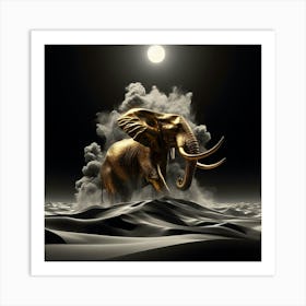 Golden Elephant In The Desert Art Print