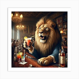 Lion At The Cocktail Bar 1 Art Print