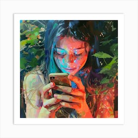 Portrait Of A Girl Using Her Phone Art Print