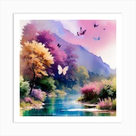 Butterflies By The River Art Print