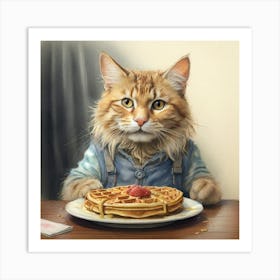 Cat With Waffles 4 Art Print