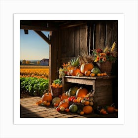 Abundant Autumn Harvest Fresh Seasonal Vegetables Cornucopia Overflowing Pumpkin Centerpiece Nat (2) Art Print