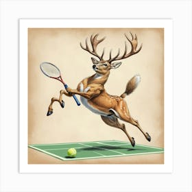 Deer Tennis 3 Art Print