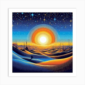 Sunset In The Desert,A New Dawn on Tatooine: A Mosaic of Hope Against the Sand Dunes Art Print