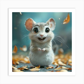 Mouse In Autumn Leaves Art Print