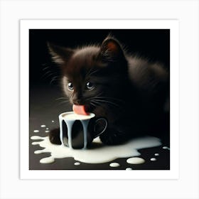 Kitten Drinking Milk Art Print