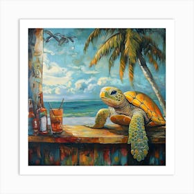 Sea Turtle At The Beach Bar 2 Art Print