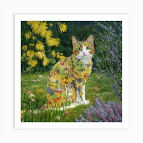 Cottage Garden, Gustav Klimt Inspired Cat 9 Art Print