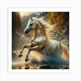 Horse Running In Water 3 Art Print