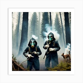 Gas Masks In The Woods 1 Art Print